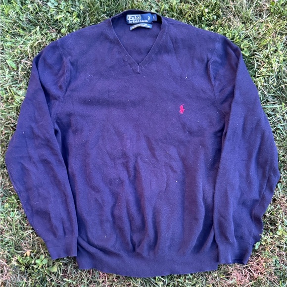 Ralph Lauren Navy V-Neck Sweater - Picture 1 of 3